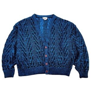 Vintage Randy River Slouchy Cardigan, Button Front, Blue/Black, Made in Canada